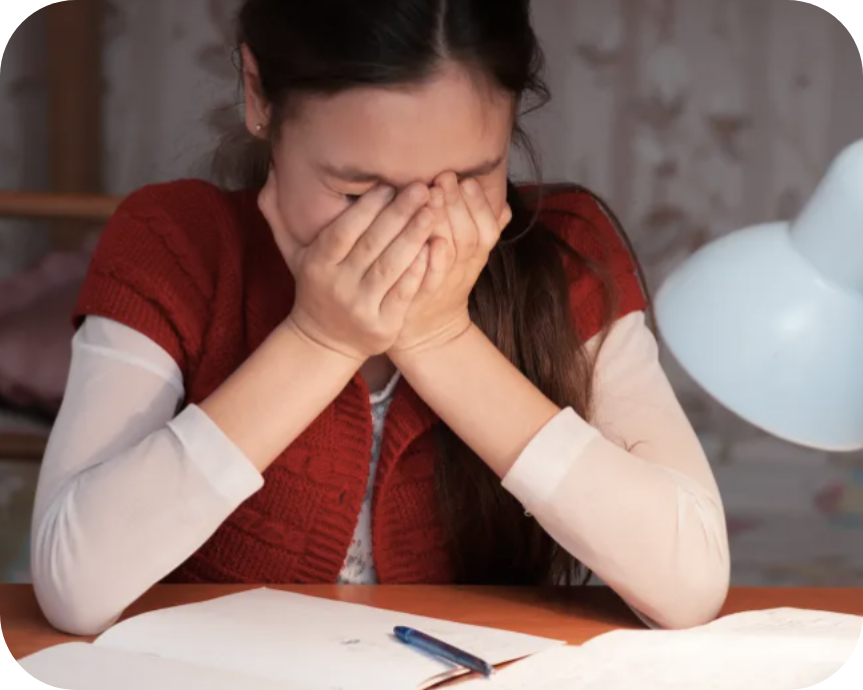 anxious student upset over homework